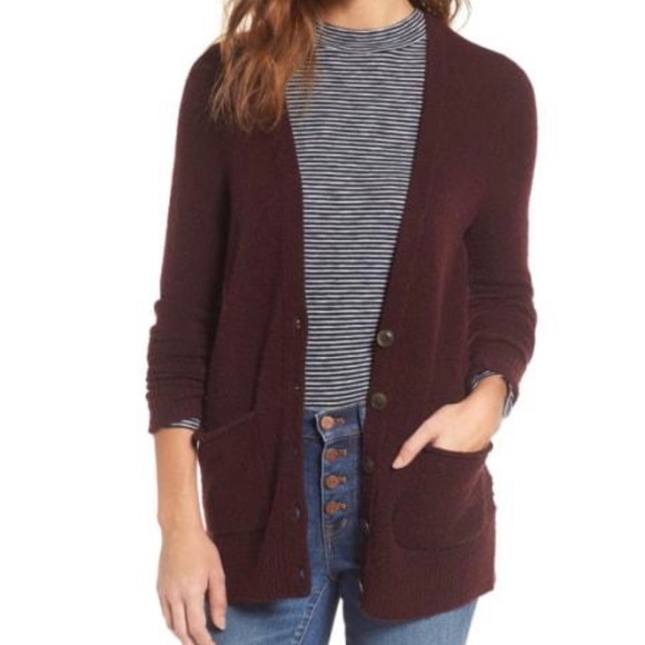 Madewell Medium Merlot Cozy Boyfriend Cardigan - Picture 3 of 8